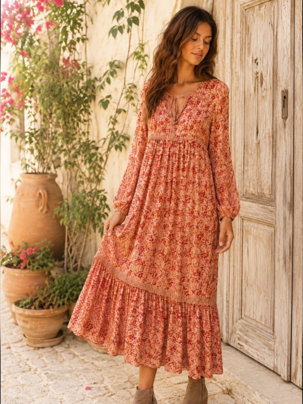 Xhilaration NWT M Floral Boho Chiffon Maxi Dress Lined Long Sleeve Side Zip